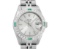 Rolex Ladies Quickset Stainless Steel 18K White Gold Diamond & Emerald Bezel Sil