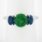 Platinum 2.89 ctw GIA Round Green Tsavorite & Oval Sapphire Three 3 Stone Ring