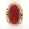 Vintage 18k Gold GIA Oval Cabochon Orange-Red Coral w/ Open Work Frame Ring