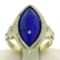 Antique Art Deco 10k White Yellow Gold Bezel Marquise Cabochon Lapis Lazuli Ring