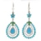 18K White Gold 1.70 ctw Turquoise Emerald & Diamond Tear Drop Dangle Earrings
