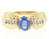 NEW Ribbed 14k Yellow Gold 1.10 ctw Oval Tanzanite Solitaire & Round Diamond Rin