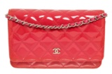 Chanel Pink Quilted Patent Leather Wallet on Chain