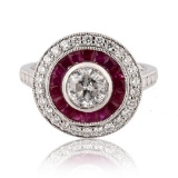 0.78 ctw Diamond and 1.00 ctw Ruby Platinum Ring (1.13 ctw Diamonds)