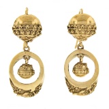 Vintage Victorian Revival 14k Gold Wire & Bead Open Work Drop Dangle Earrings