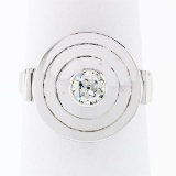 Antique 18K White Gold 0.45 ctw Bezel European Diamond Bullseye Round Platter Ri