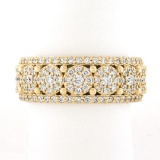 Unisex Fancy 10k Yellow Gold 2 ctw Round Brilliant Diamond Wide Cluster Band Rin