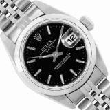 Rolex Ladies Stainless Steel Black Index Dial Stainless Steel Bezel Jubilee Band