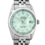 Rolex Mens Stainless Steel Blue Diamond Fluted Bezel 36MM Datejust Wristwatch