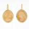 Vintage 14k Gold Oval Carved Shell Cameo w/ Wavy Wire Frame Drop Dangle Earrings