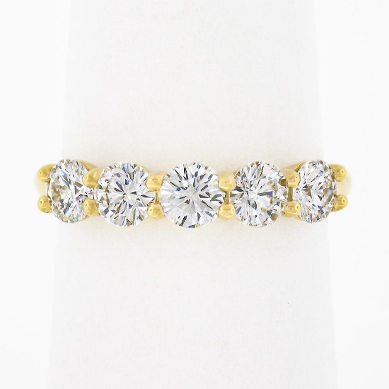 18k Yellow Gold 1.22 ctw Round Ideal Low Profile Diamond 5 Stone Stack Band Ring