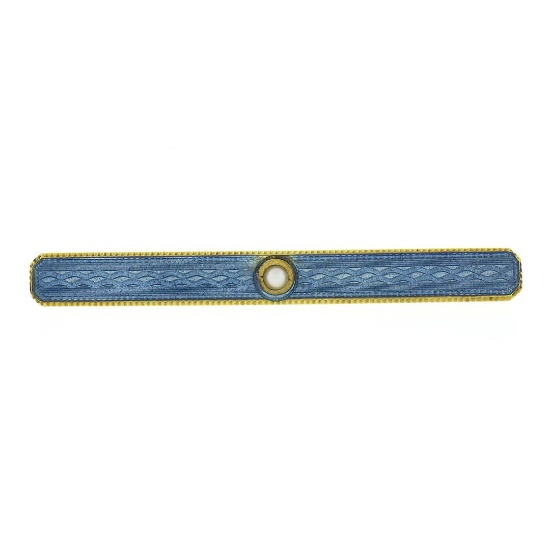 Antique Art Nouveau 14k Gold Seed Pearl & Blue Enamel Textured Bar Pin Brooch