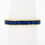 Vintage 18k Gold 3 ctw GIA French Square Cut Sapphire Channel Eternity Band Ring
