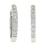 NEW 14k White Gold 0.36 ctw Round Pave Diamond 15.5mm Medium Huggie Hoop Earring