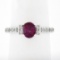 14k White Gold Oval Pinkish Red Spinel Solitaire & Round Diamond Accents Ring