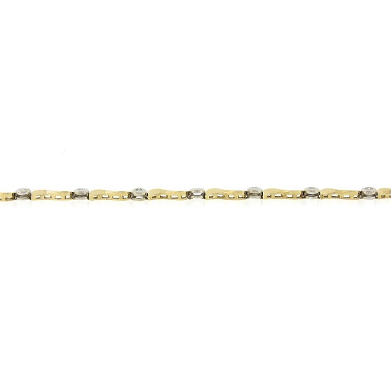 14k TT Gold 0.25 ctw Bezel Set Diamond w/ Twisted Polished Link 7" Chain Bracele
