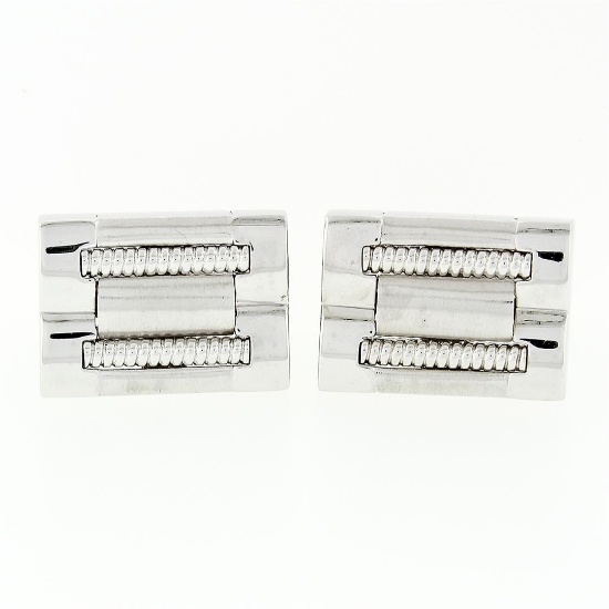 Men's Designer L&M 14k White Gold Fancy Oyster Bracelet Link Swivel Cufflinks