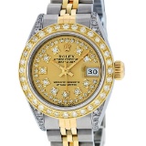 Rolex Ladies Two Tone 18K Champagne String Diamond Lugs Datejust Wristwatch