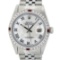 Rolex Mens Stainless Steel White Roman 36MM Diamond And Ruby Datejust Wristwatch