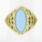 Estate Italian 18k Gold Oval Cabochon Cut Turquoise Solitaire Braided Cigar Ring