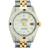 Rolex Mens Two Tone Silver And Sapphire Diamond 36MM Datejust Wristwatch