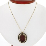 Vintage 14k Yellow Gold Carved Cameo w/ Seed Pearl Frame Halo Pendant Necklace