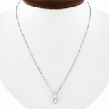 New 14k White Gold 0.56 ctw European Diamond Half Bezel Solitaire Pendant & Chai
