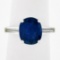 Platinum 4.24 ctw Gubelin NO HEAT Oval Sapphire & Baguette Diamond 3 Stone Ring