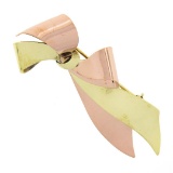 Retro Vintage 14K Pink & Green Gold Polished Finish Fancy Bow Ribbon Pin Brooch