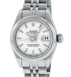 Rolex Ladies Stainless Steel Silver Index Smooth Bezel 26MM Quickset Date Wristw