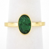 Solid 18K Yellow Gold 1.21 ctw Oval Bezel Set Emerald Solitaire Engagement Ring