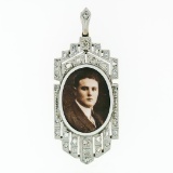 Antique Fancy 18k Gold Platinum Rose Cut Diamond Picture Portrait Frame Pendant