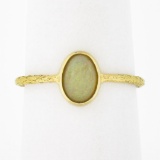 Vintage Handmade 18k Gold Oval Cabochon Cut Opal Solitaire Petite Cocktail Ring