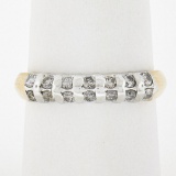 Estate 14K TT Gold 0.30 ctw Round Channel Diamond Domed Stack Wedding Band Ring
