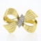 Vintage 14K TT Gold 0.20 ctw Pave Diamond Center Textured Grooved Bow Pin Brooch
