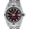 Rolex Mens Stainless Steel Diamond Lugs Red Vignette And Ruby Datejust Wristwatc