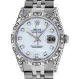 Rolex Mens Stainless Steel Diamond Lugs And Pyramid Bezel Datejust Wristwatch