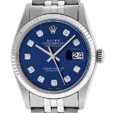Rolex Mens Stainless Steel 36MM Blue Diamond Datejust Wristwatch