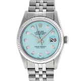 Rolex Mens Stainless Steel Blue Diamond 36MM Datejust Wristwatch