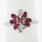 Vintage 14K White Gold 0.80 ctw Ruby & Diamond Petite Tiered Spray Cluster Ring