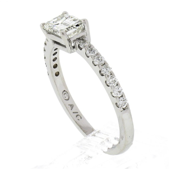 14k White Gold 1.21 ctw GIA Emerald Cut Sideways Diamond Solitaire Engagement Ri