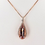 8.24 ctw Morganite and 0.45 ctw Diamond 14K Rose and White Gold Pendant