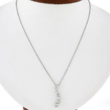 14K White Gold 1.10 ctw Round Diamond Wavy Journey Pendant w 18