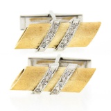 Vintage 14k TT Gold Diamond Polished & Florentine Finish Tube Swivel Cuff Links