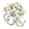 Vintage 14K White Gold 1.90 ctw Diamond & FINE Pearl Cluster Ribbon Brooch Penda