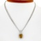 14K White Gold 3.71 ctw Cushion Checkerboard Citrine Diamond Halo Pendant & Chai