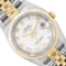 Rolex Mens Two Tone Sapphire Quickset White Roman Dial Datejust With Rolex Box
