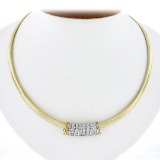 14K Gold 1.75 ctw Round Brilliant Diamond Wide Slide Pendant Omega Chain Necklac