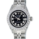 Rolex Ladies Stainless Steel Quickset Black Diamond Lugs Datejust Wristwatch Ser