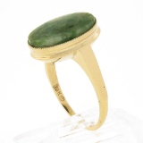 10K Gold Milgrain Bezel Set Oval Cabochon Jade Polished Simple Solitaire Ring